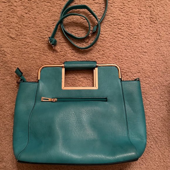 Teal handbag with fixed handle - Picture 2 of 6